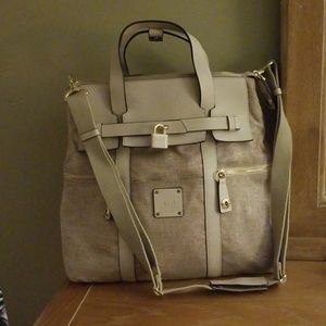 Henri Bendel special edition tan linen Jetsetter